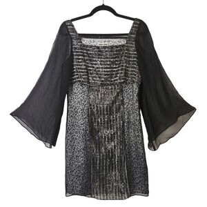 MIU MIU MADE IN ITALY BLACK BELLSLEEVE LEOPARD SPARKLY BODICE DRESS SIZE LARGE